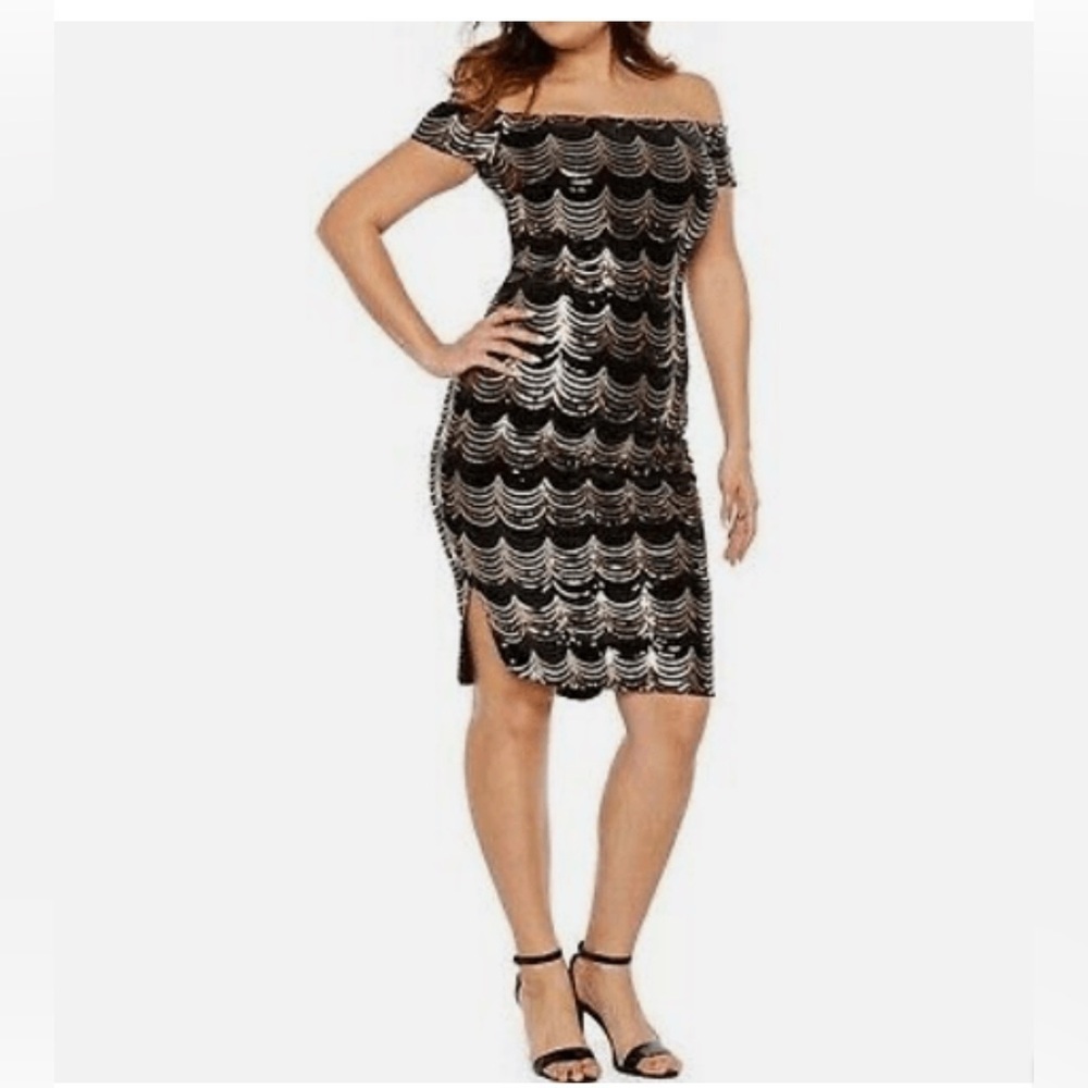 Premier Amour Sequin Off Shoulder Zipper Back Cocktail Dress size 4